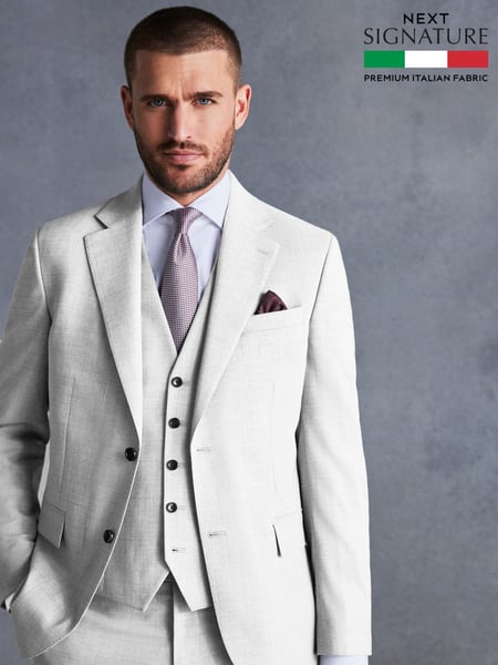 Grey Slim Fit Signature Tollegno Italian Wool Textured Suit Jacket (Q99014) | € 194