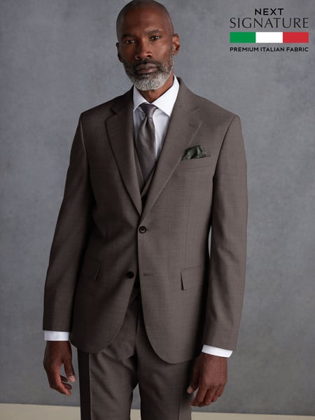 Brown Slim Fit Signature Tollegno Italian Wool Textured Suit Jacket (Q99027) | € 194
