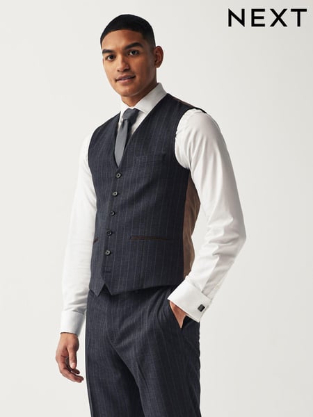 Navy Blue Regular Fit Stripe Suit Waistcoat (Q99042) | € 15