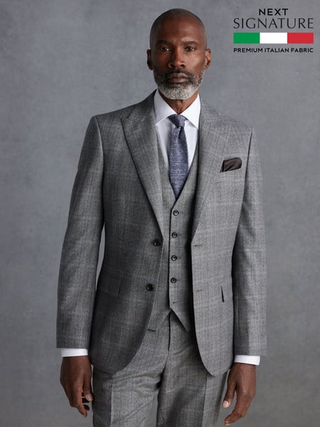 Grey Signature Marzotto Check Italian Wool Suit Jacket (Q99067) | € 282