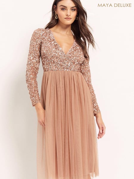 Maya Pink Embellished Wrap Long Sleeve Midi Dress (R05665) | € 28