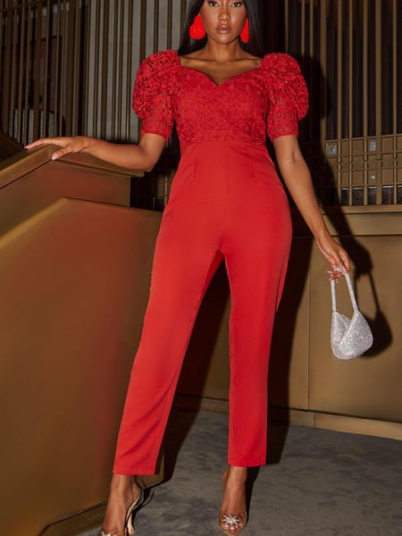 Chi Chi London Red Puff Sleeve Floral Jumpsuit (R09249) | € 64