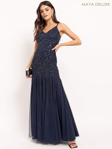 Maya Navy Blue Sequin Fishtail Maxi Dress (R14312) | € 40