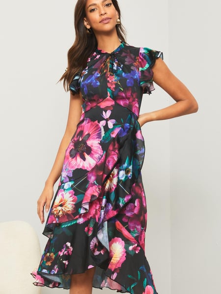 Lipsy Black Printed Keyhole Fit and Flare Midi Dress (R27860) | € 52