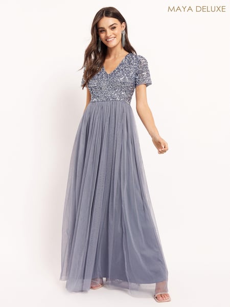 Maya Blue V Neck Short Sleeve Sequin Maxi Dress (R31082) | € 70