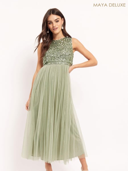Maya Sage Green Sleeveless Sequin Midaxi Overlay Dress (R31085) | € 42