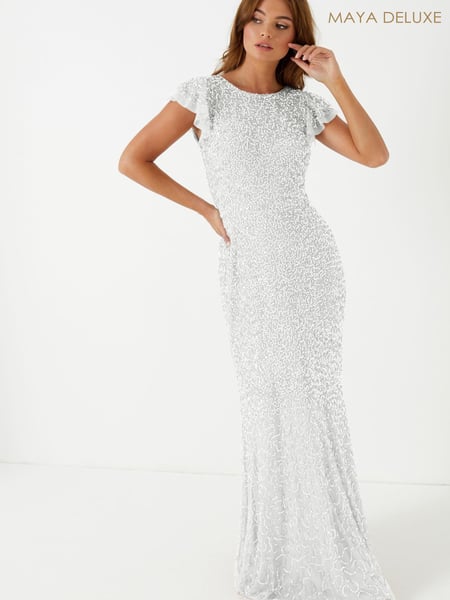 Maya White Flutter Sleeve Maxi Dress (R47364) | € 39