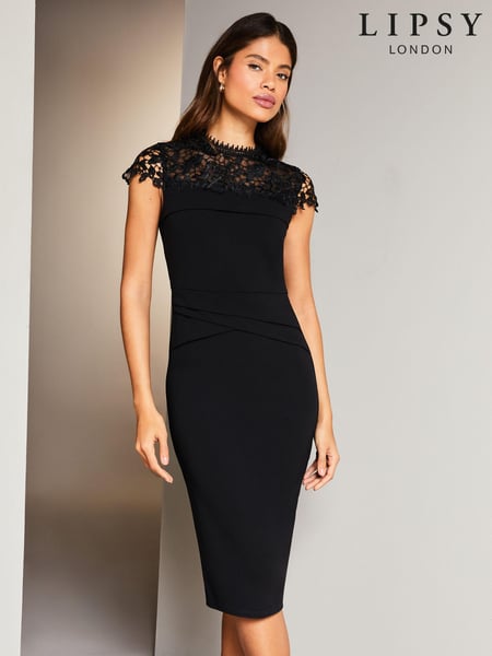 Lipsy Black Lace Top Bodycon Dress (R55590) | € 21