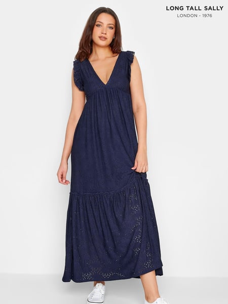 Long Tall Sally Blue Deep V Broderie Tiered Maxi Dress (R72158) | € 17