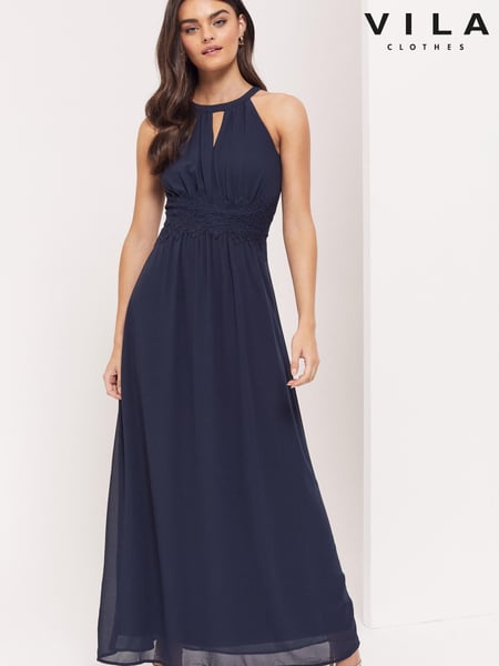 Vila Navy Halter Neck Tulle Maxi Dress (R73887) | € 23