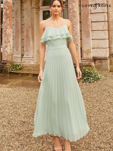 Love & Roses Sage Green Cami Frill Pleated Maxi Dress (R74605) | € 60