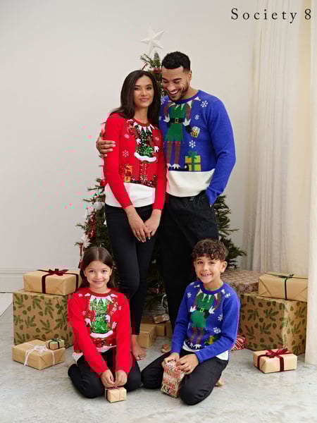 Society 8 Blue Elf Matching Family Elf Christmas Jumper (R90691) | € 6