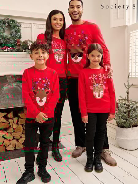 Society 8 Red Reindeer Matching Family Reindeer Christmas Jumper (R91055) | € 6