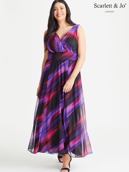 Scarlett & Jo Black & Purple Amelia Print Maxi Dress (RV1627) | € 28