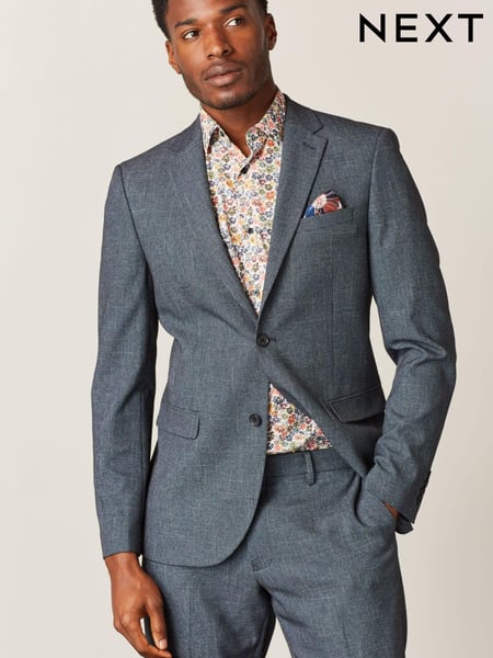Blue Slim Fit Motion Flex Textured Suit (T06069) | € 31