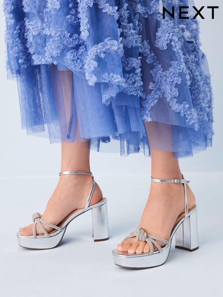 Silver Forever Comfort® Platform Bling Twist Sandals (T11269) | € 13