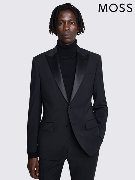 MOSS Black Tailored Fit Performance Peak Tuxedo Suit Jacket (T16781) | € 279