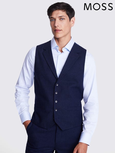 MOSS Blue Tailored Fit Herringbone Suit Waistcoat (T20594) | € 70