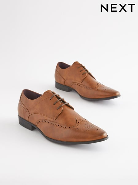 Tan Brown Wide Fit Brogue Shoes (T22369) | € 23