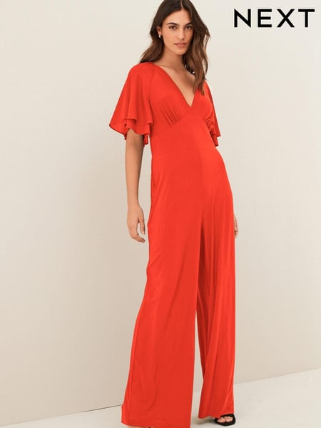 Red Flute Sleeve V-Neck Jumpsuit (T23006) | € 22