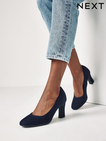 Navy Blue Standard/Wide Fit Forever Comfort® Round Toe Block Heel Court Shoes (T26954) | € 22
