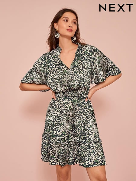 Animal Print Satin Mini Angel Sleeve Dress (T34235) | € 22