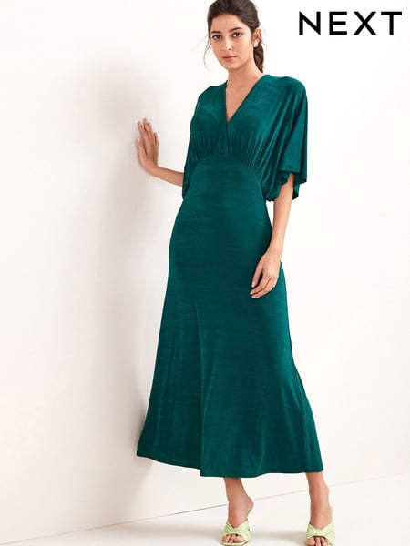 Dark Green Volume Sleeve Midi Dress (T36170) | € 22