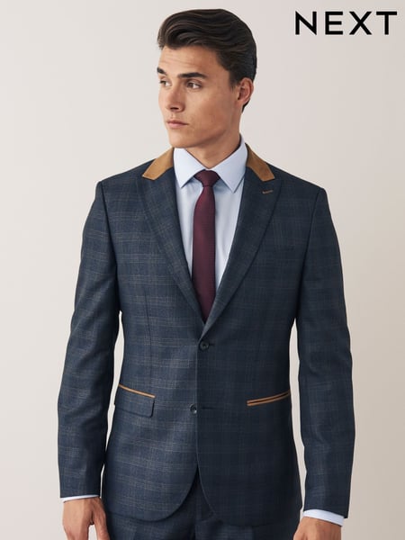 Blue Slim Fit Trimmed Check Suit (T37841) | € 46