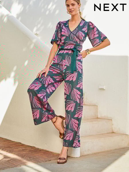 Green/Pink Jacquard Angel Sleeve Jumpsuit (T43745) | € 23