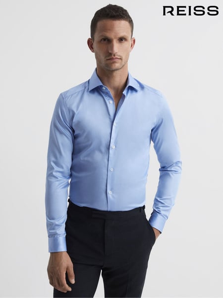 Reiss Mid Blue Remote Bengal Slim Fit Cotton Sateen Striped Shirt (T44948) | € 122