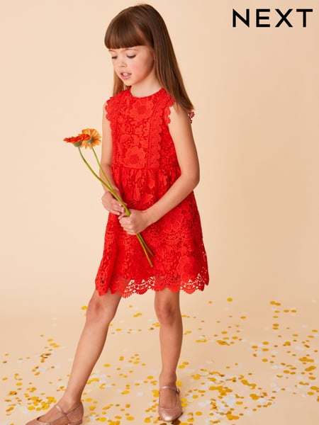 Red Lace Peplum Dress (3-16yrs) (T45279) | € 19 - € 22