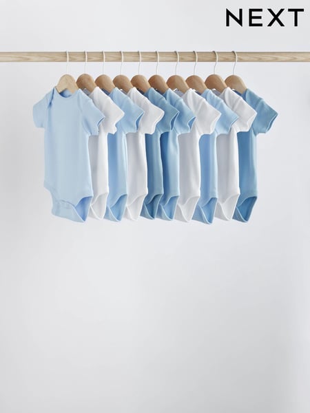 Blue 10 Pack Plain Baby Bodysuits (T52236) | € 26 - € 28