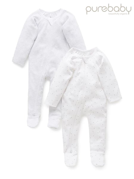 Purebaby Grey 100% Cotton Zip Baby Sleepsuits 2 Pack (T53599) | € 44