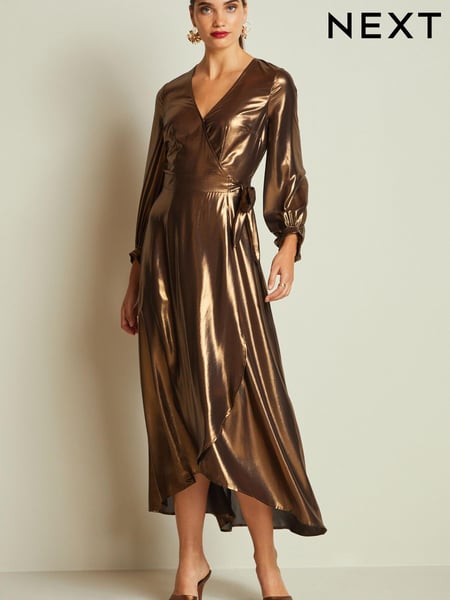 Bronze Metallic Wrap Front Midi Dress (T54060) | € 24