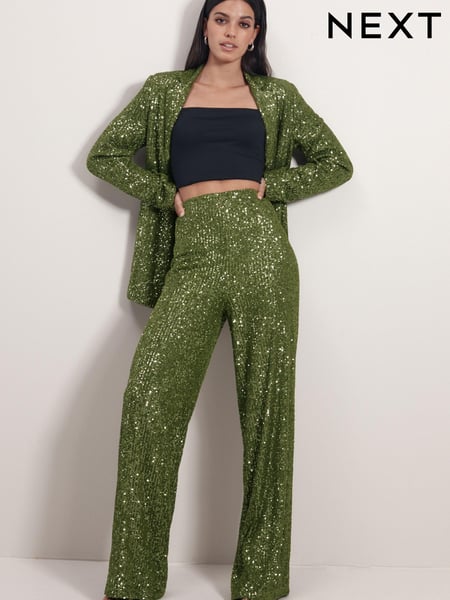 Green Sequin Wide Leg Trousers (T59977) | € 15