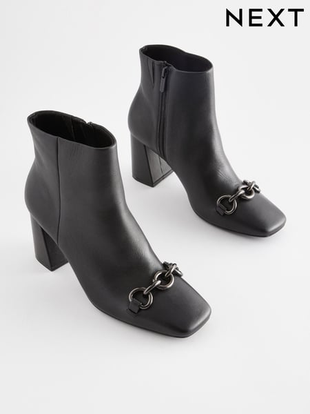 Black Forever Comfort® With Motionflex Chain Detail Square Toe Ankle Boots (T60011) | € 26