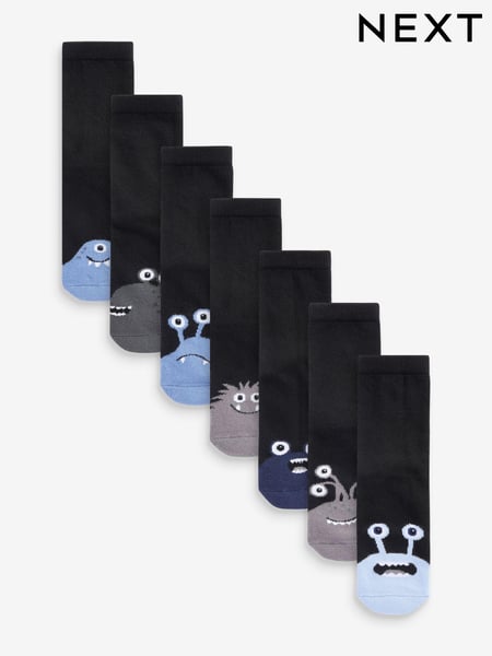 Black/Blues Monsters Cotton Rich Cushioned Socks 7 Pack (T60381) | € 14 - € 17