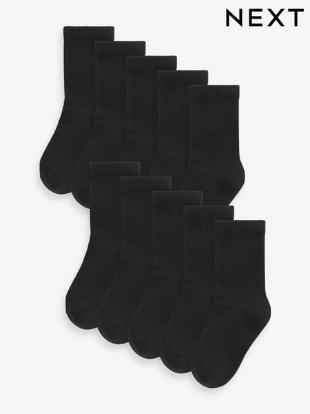 Black 10 Pack Cotton Rich Cushioned Footbed Ribbed Socks (T60383) | € 12 - € 13