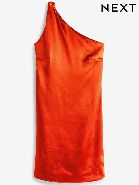 Copper Orange Rochelle Satin One Shoulder Midi Dress (T62791) | € 19