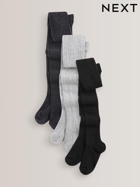 Black/Grey 3 Pack Cotton Rich Cable Tights (T63596) | € 21 - € 30
