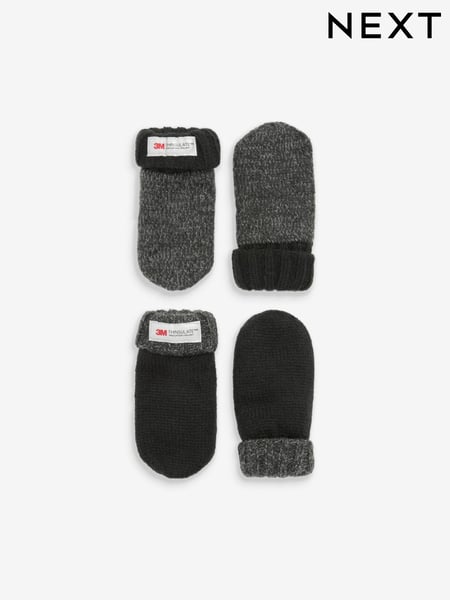 Charcoal Grey 2 Pack Thinsulate™ Mittens (3mths-6yrs) (T63882) | € 2