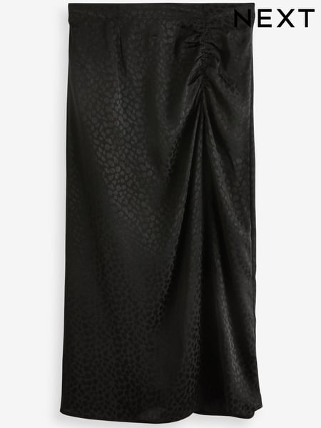 Black Satin Jacquard Ruched Midi Skirt (T68099) | € 13 - € 17