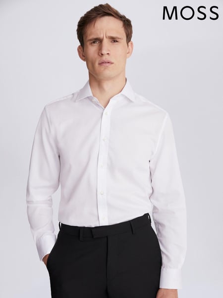 MOSS White Tailored Fit Single Cuff Dobby Shirt (T69308) | € 62