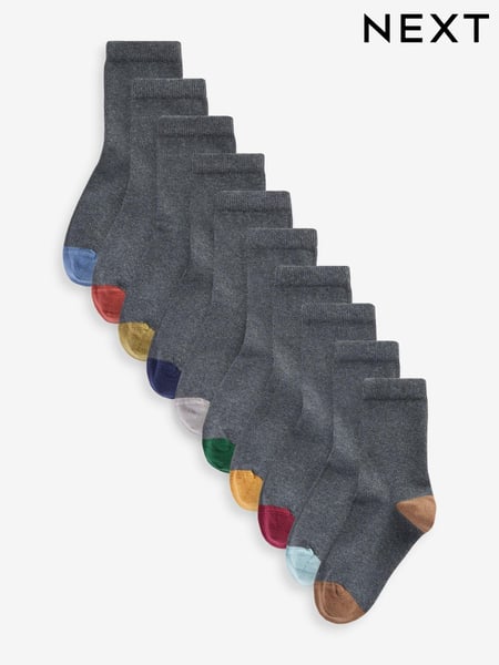 Grey with Contrast Heel and Toe Cotton Rich Socks 10 Pack (T76344) | € 18 - € 21