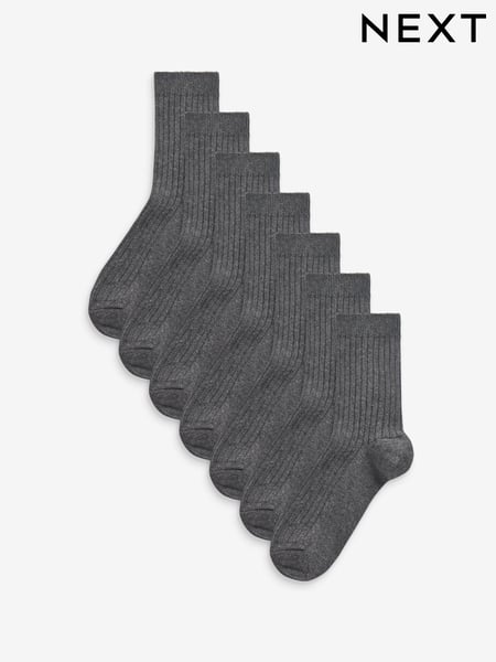 Grey Ribbed Cotton Rich Socks 7 Pack (T77751) | € 13 - € 16