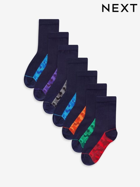 Navy Camouflage Footbed Cotton Rich Socks 7 Pack (T77931) | € 9 - € 11