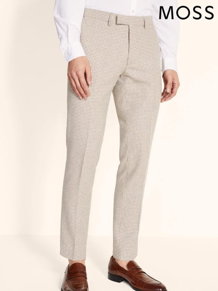 Slim Fit Taupe & Brown Houndstooth Suit: Trousers (T81104) | € 60