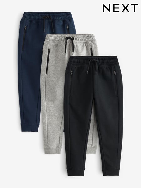 Navy Blue/Grey/Black Slim Fit Slim Fit Zip Joggers 3 Pack (3-16yrs) (T82734) | € 50 - € 79