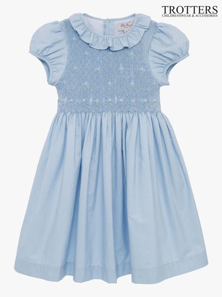Trotters London Blue Willow Rose Hand Smocked 100% Cotton Dress (T84141) | € 122 - € 147