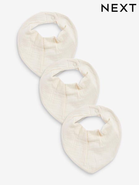 Cream Muslin Baby Dribble Bibs 3 Pack (T84452) | € 9